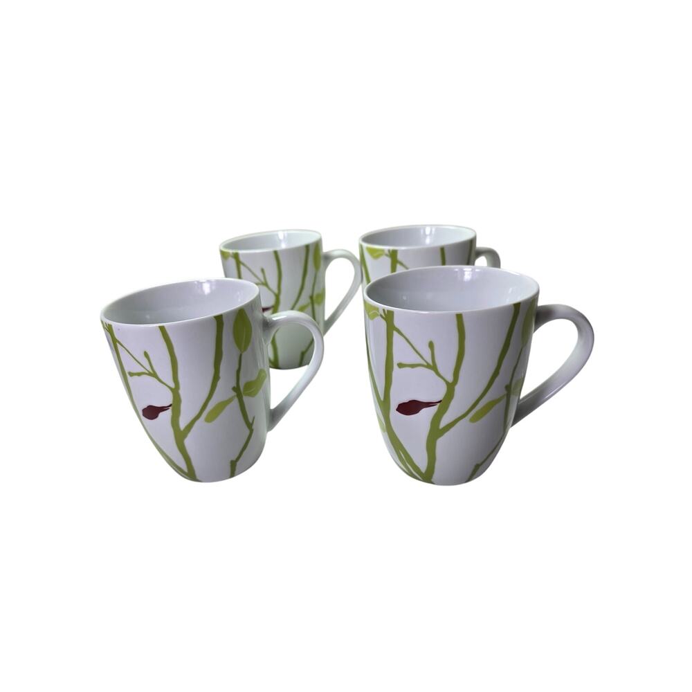 RACHAEL RAY White Green Seasons Changing Floral Tea Coffee Mugs Set of 4
